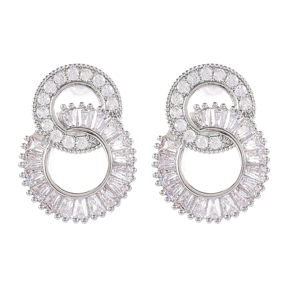 Sparkling Circle Cubic Zirconia Diamond Earrings - Picture 3 of 6